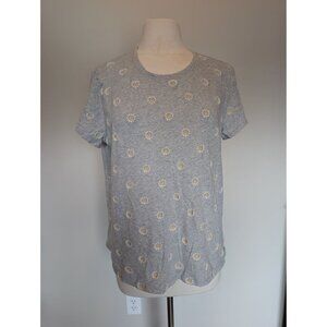 Lucky Brand Gray Daisy Embroidered Short Sleeve T-Shirt Womens